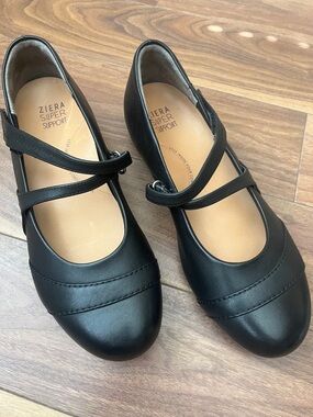 Ziera Super Support Black Mary Jane Flats with Cross Strap Flat Size 40 Leather